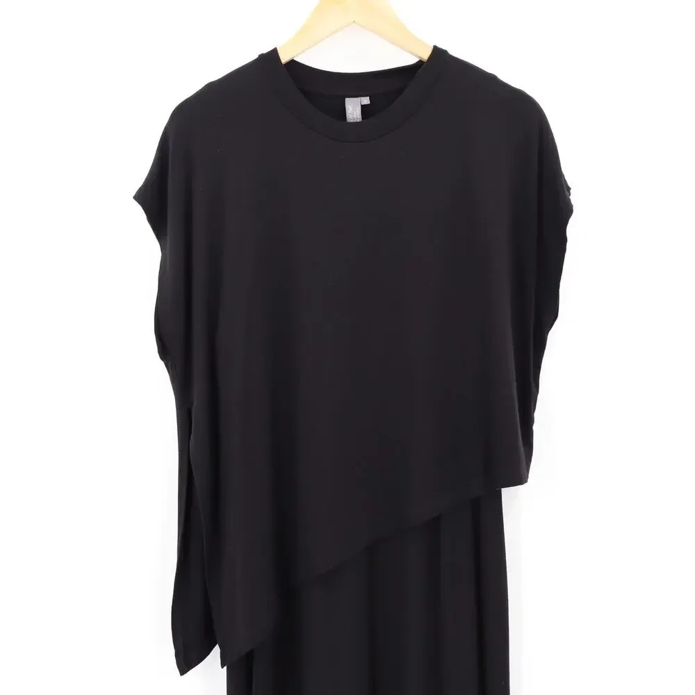 Sweaty Betty Mellow Midi Dress Sz M Black Asymmetrical Viscose Blend Minimalist - Picture 3 of 8